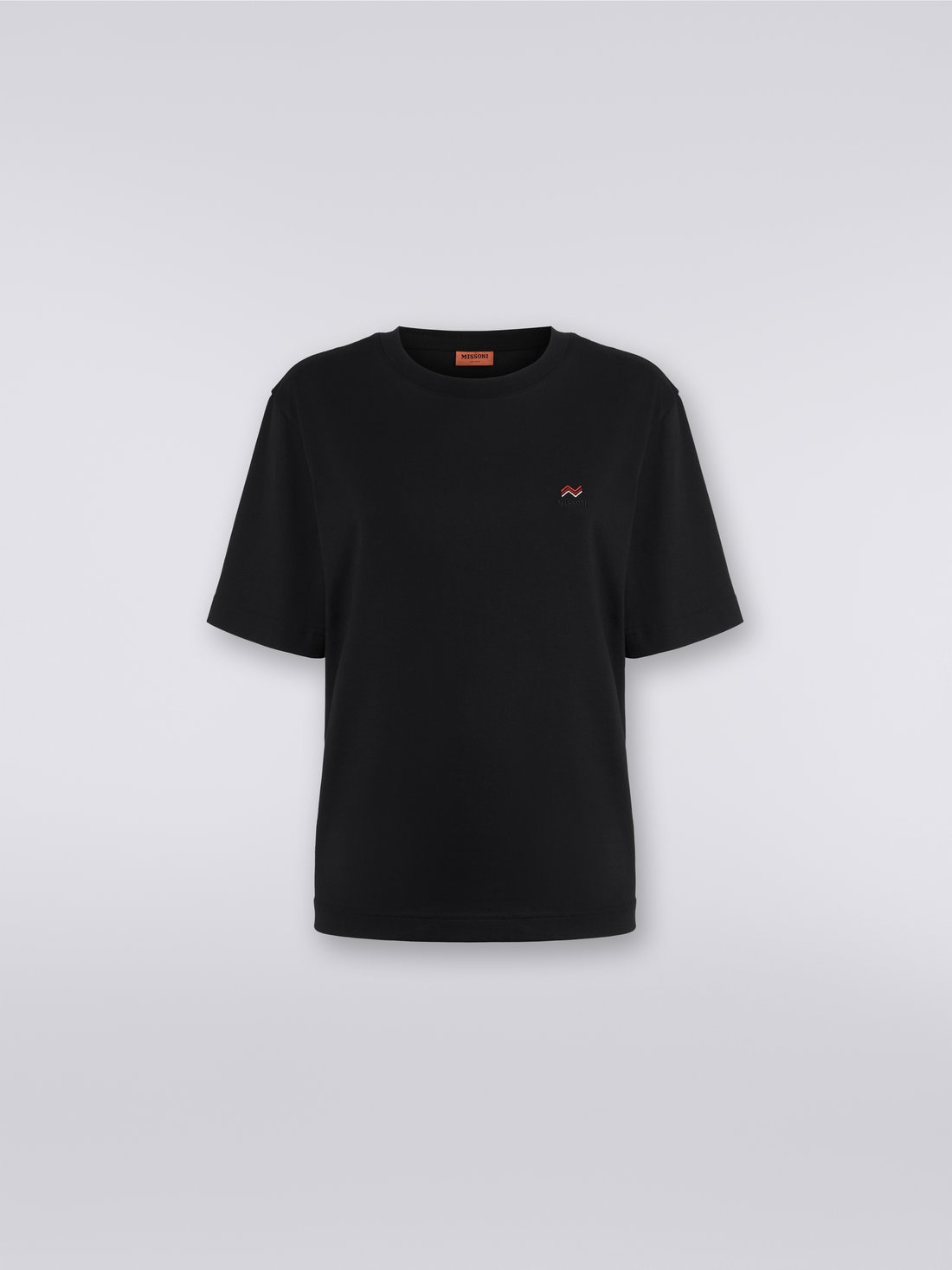 T-shirt girocollo in cotone con ricamo e logo, Nero    - DS23WL07BJ00IE93911 - 0