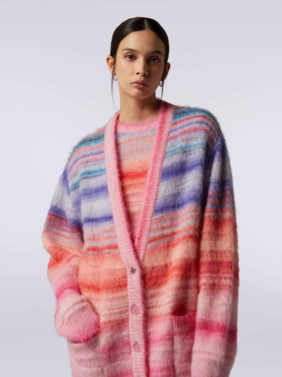 Oversized slub wool blend cardigan, Pink   - 8051575913112 - 4