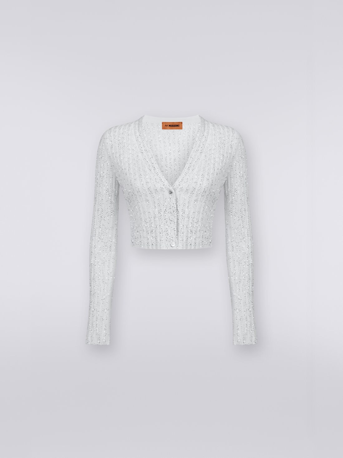 Cardigan in misto viscosa con paillettes , Bianco  - DS23WM0MBK025RS00GS - 0