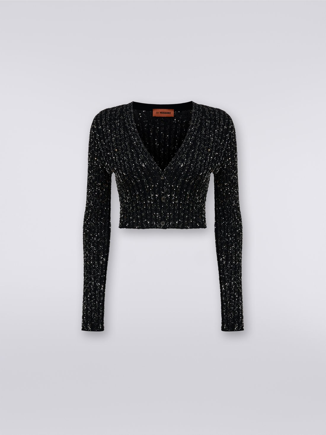 Viscose blend cardigan with sequins , Black    - DS23WM0MBK025RS90DI - 0