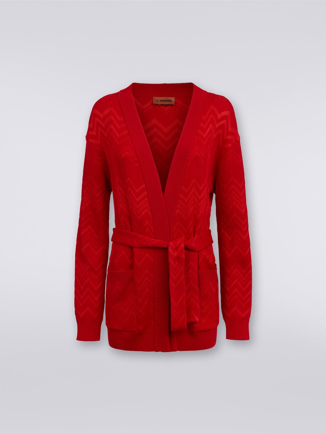Wool and viscose English-ribbed cardigan with pockets , Red  - DS23WM0PBK027A81662 - 0