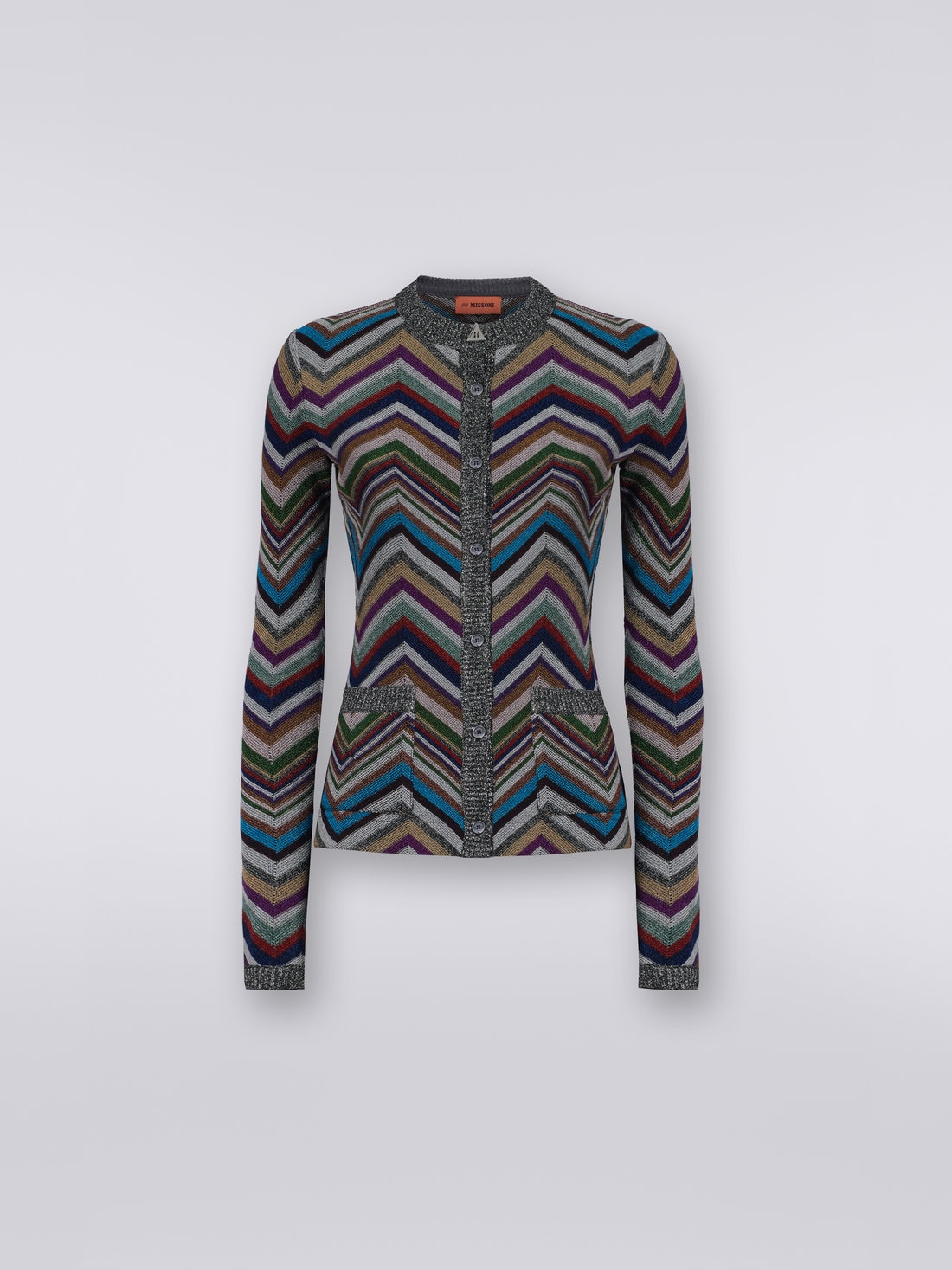 Cardigan en laine mélangée à chevrons avec lurex , Multicolore  - DS23WM0VBC003OS91G6 - 0