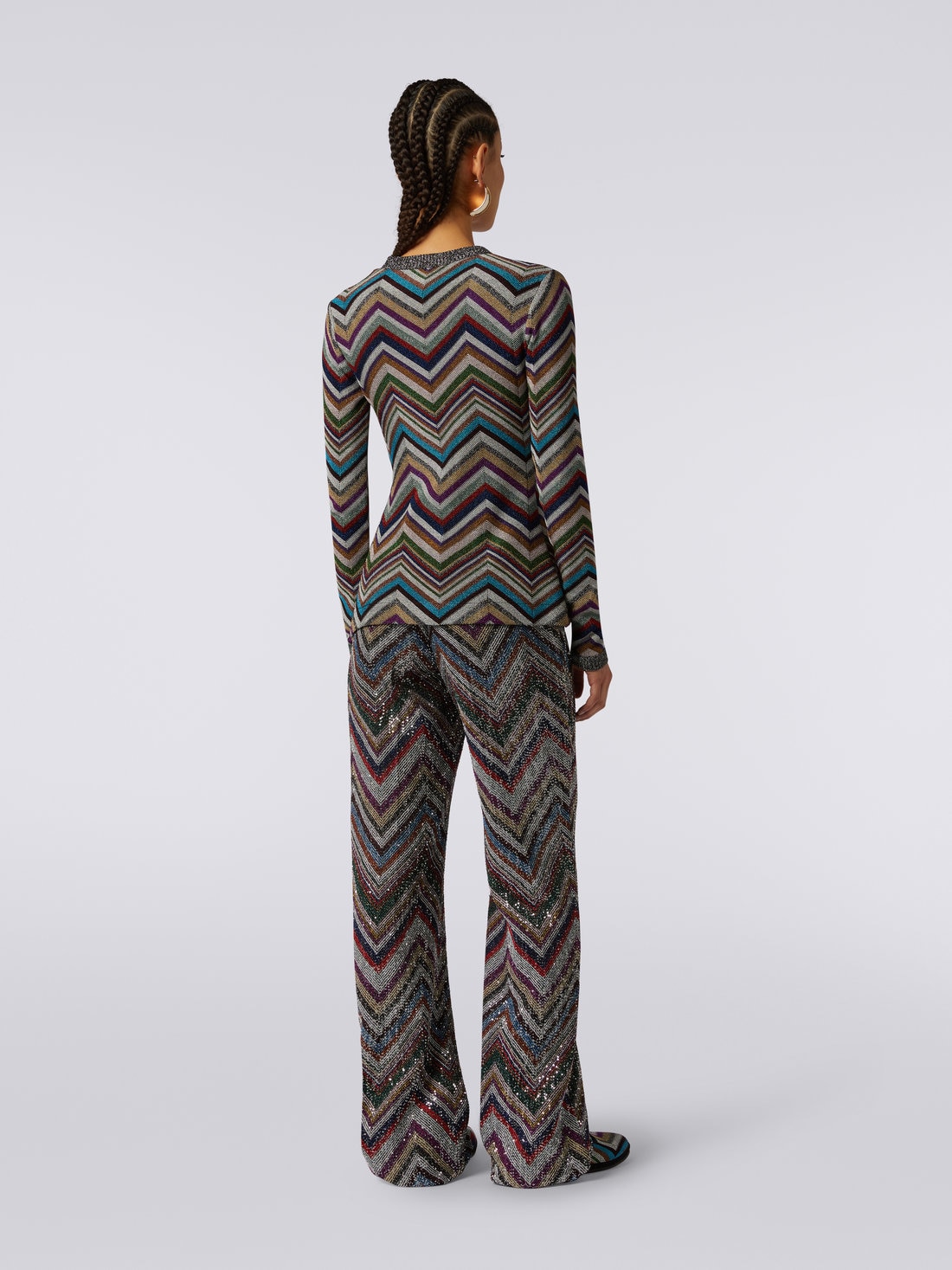 Wool blend chevron cardigan with lurex , Multicoloured  - DS23WM0VBC003OS91G6 - 3