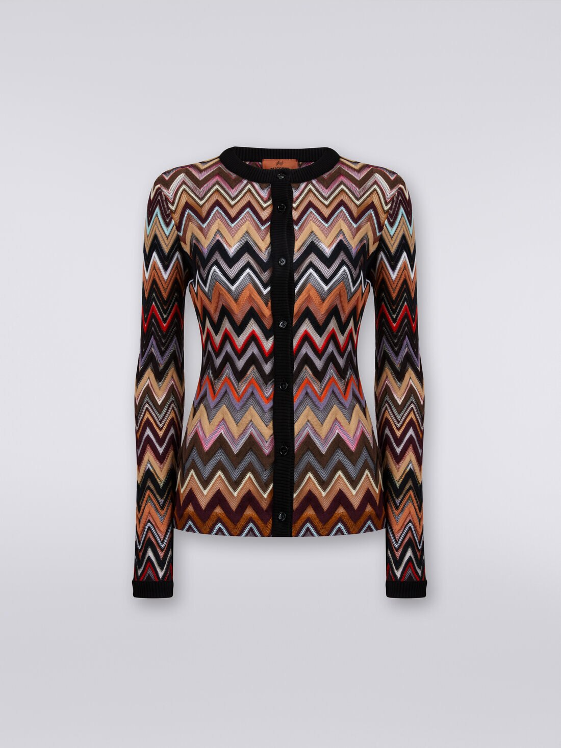 Cotton and viscose chevron knit crew-neck cardigan, Multicoloured  - 8053147102894 - 0
