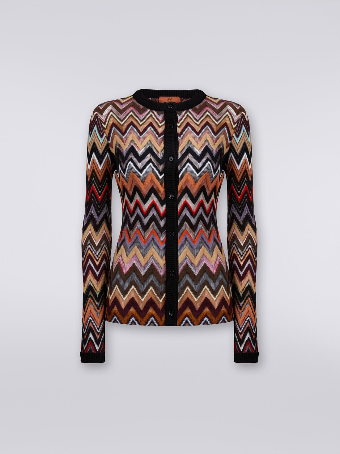 Cotton and viscose chevron knit crew-neck cardigan, Multicoloured  - DS23WM0VBR00NOSM942 - 0