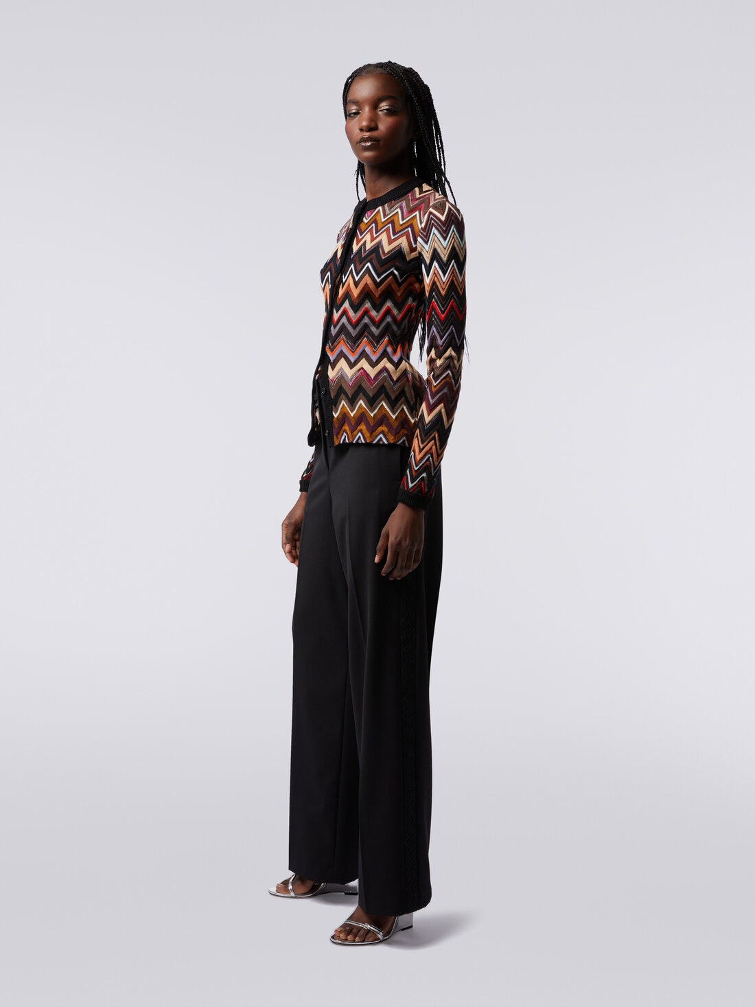 Cotton and viscose chevron knit crew-neck cardigan, Multicoloured  - 8053147102894 - 2