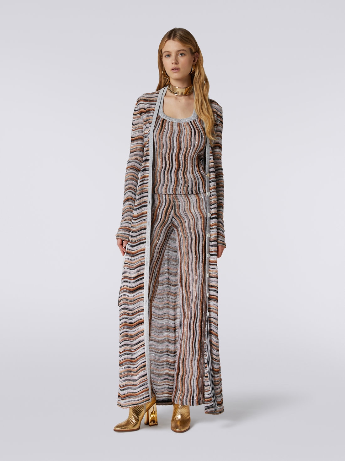 Long cardigan in lamé viscose blend with belt, Multicoloured  - 8051575851735 - 1