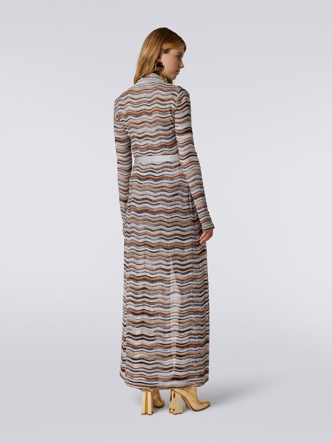 Long cardigan in lamé viscose blend with belt, Multicoloured  - 8051575851735 - 3