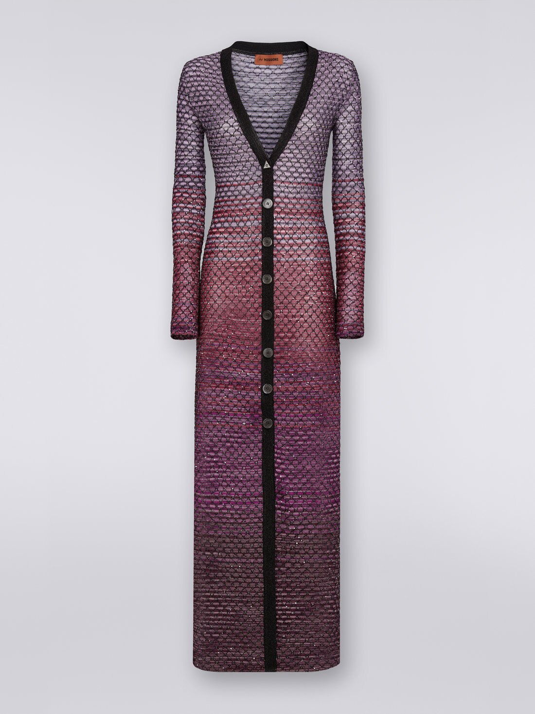 Cardigan long en viscose mélangée avec finition résille et paillettes, Rouge  - DS23WM10BK026WS506H - 0