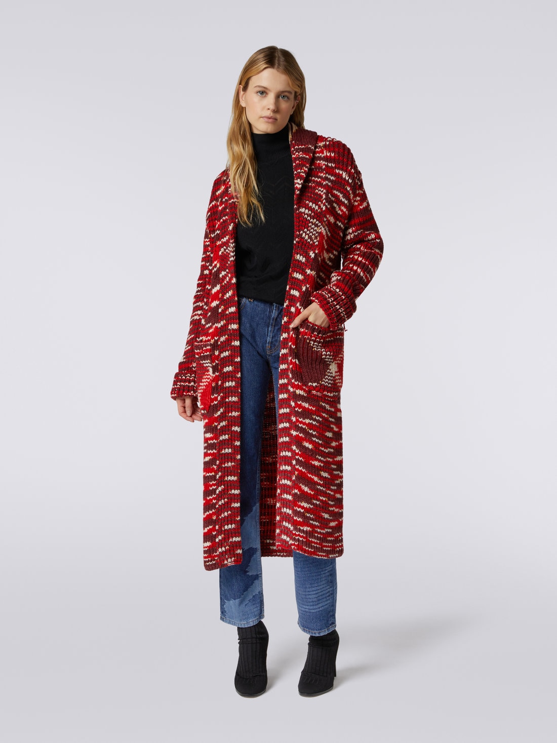 Cardigan lungo in maglia di lana fiammata, Rosso  - 8051575856808 - 1