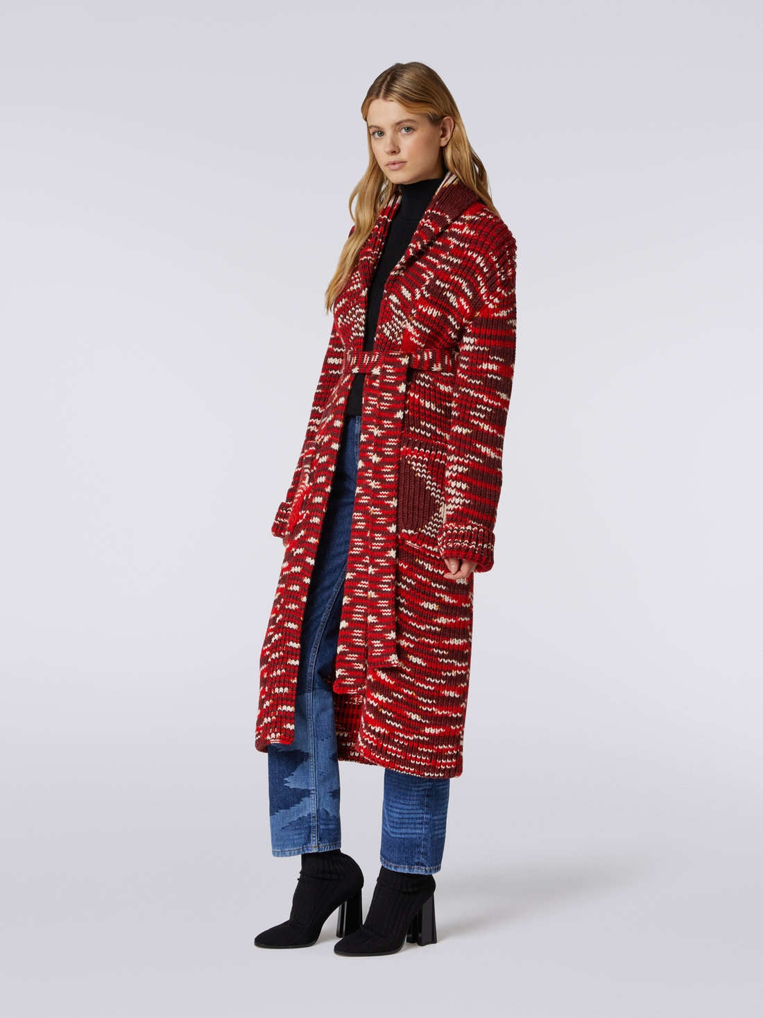 Cardigan lungo in maglia di lana fiammata, Rosso  - 8051575856808 - 2