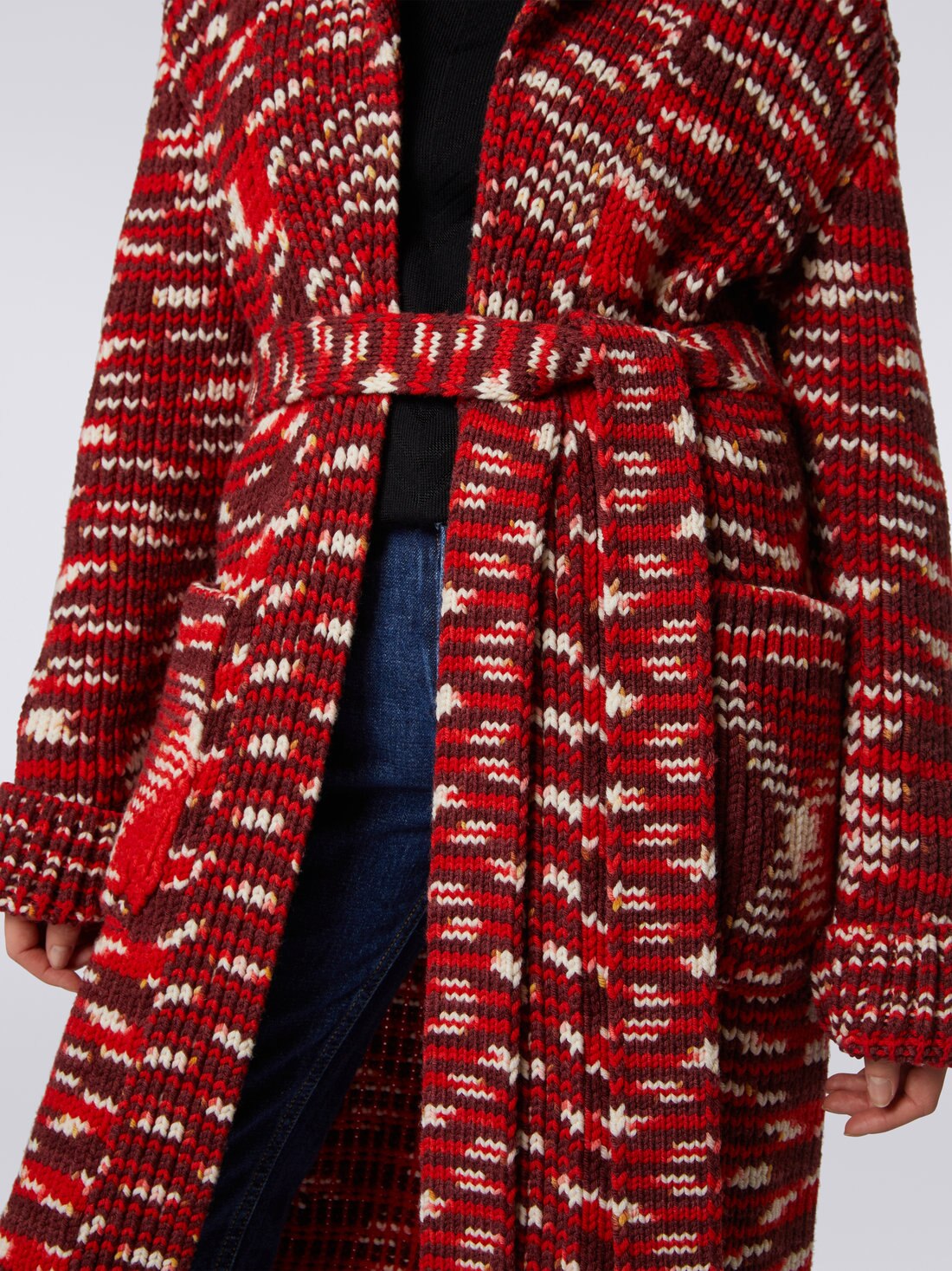 Cardigan lungo in maglia di lana fiammata, Rosso  - 8051575856808 - 4