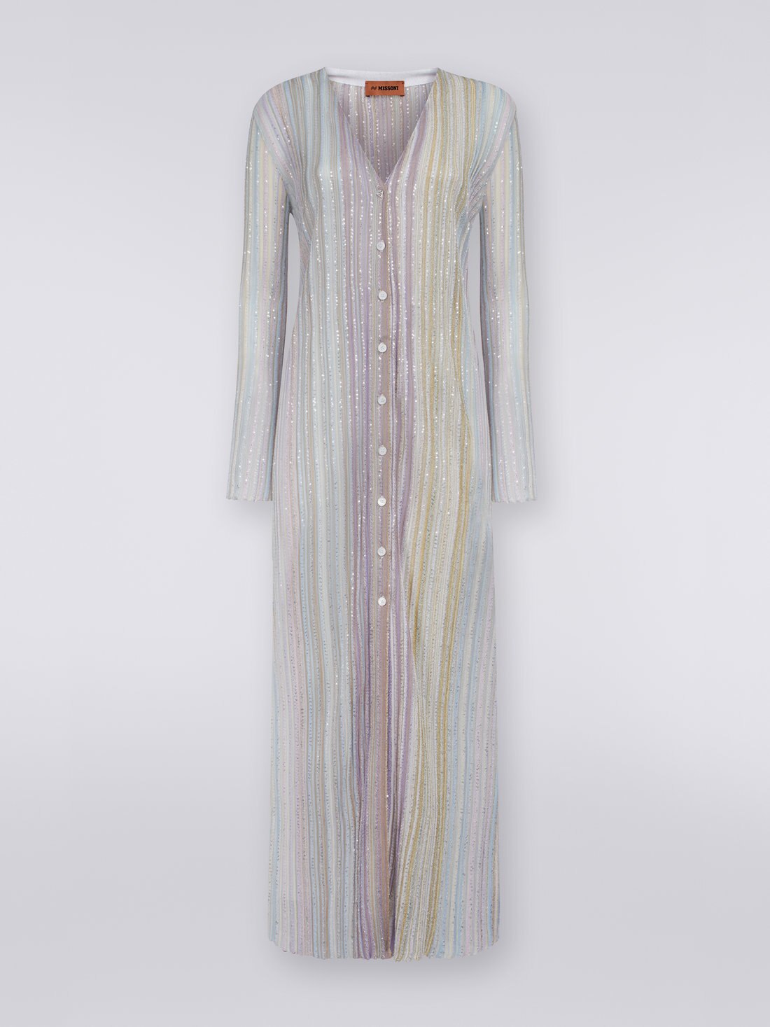 Vertical striped viscose cardigan with sequins , Multicoloured  - DS23WM1EBK027ESM91O - 0