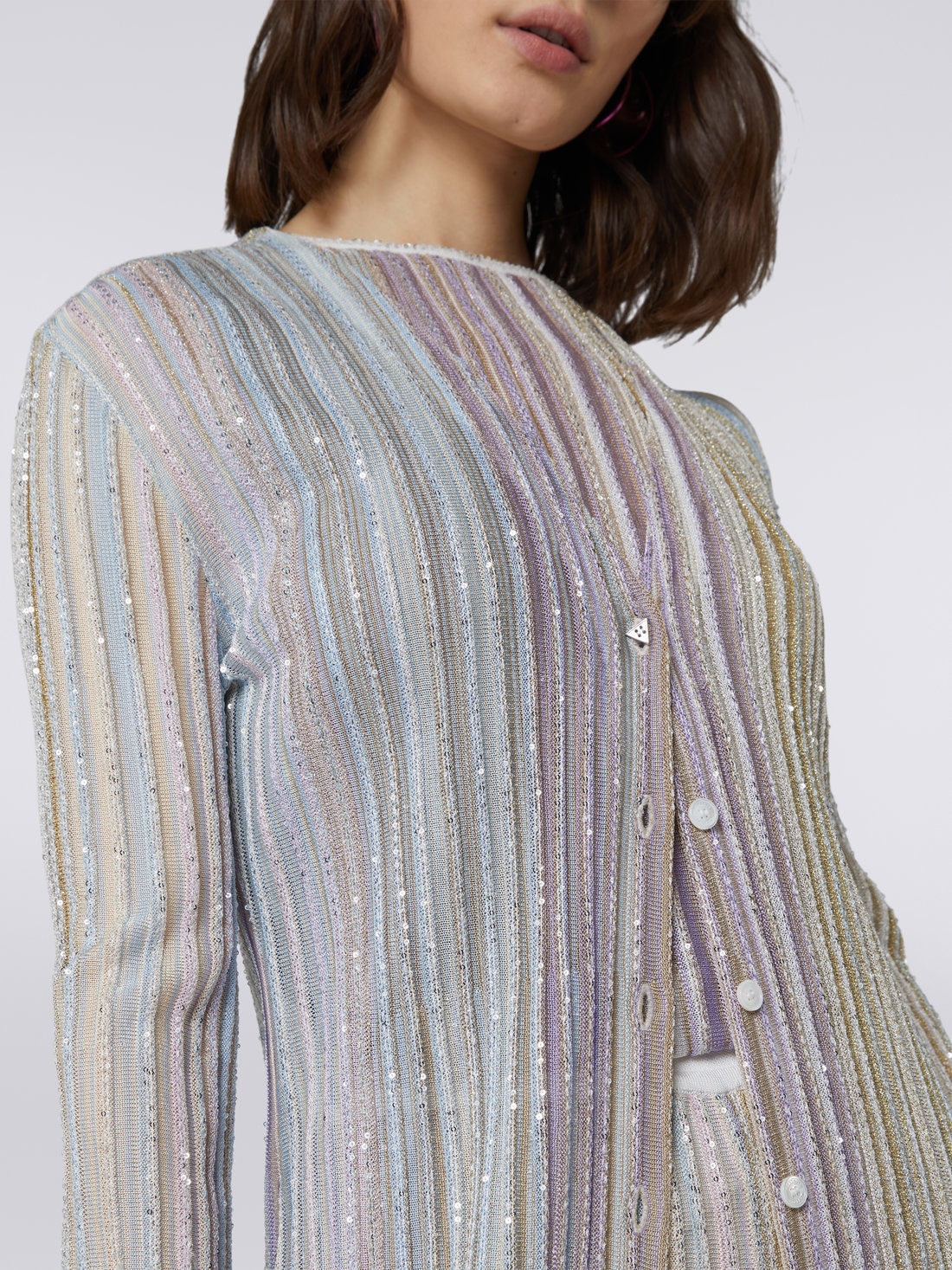 Vertical striped viscose cardigan with sequins , Multicoloured  - 4