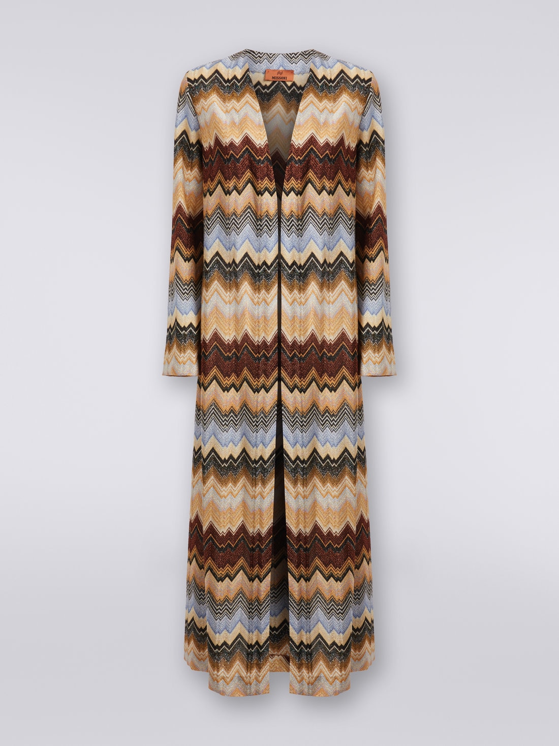 Long zigzag viscose pleated cardigan with lurex, Multicoloured  - DS23WM1SBR00SZSM941 - 0