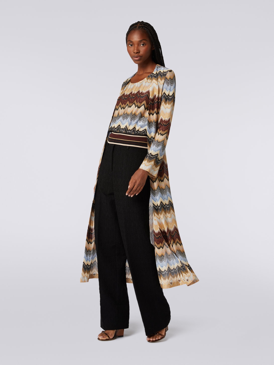 Long zigzag viscose pleated cardigan with lurex, Multicoloured  - DS23WM1SBR00SZSM941 - 2