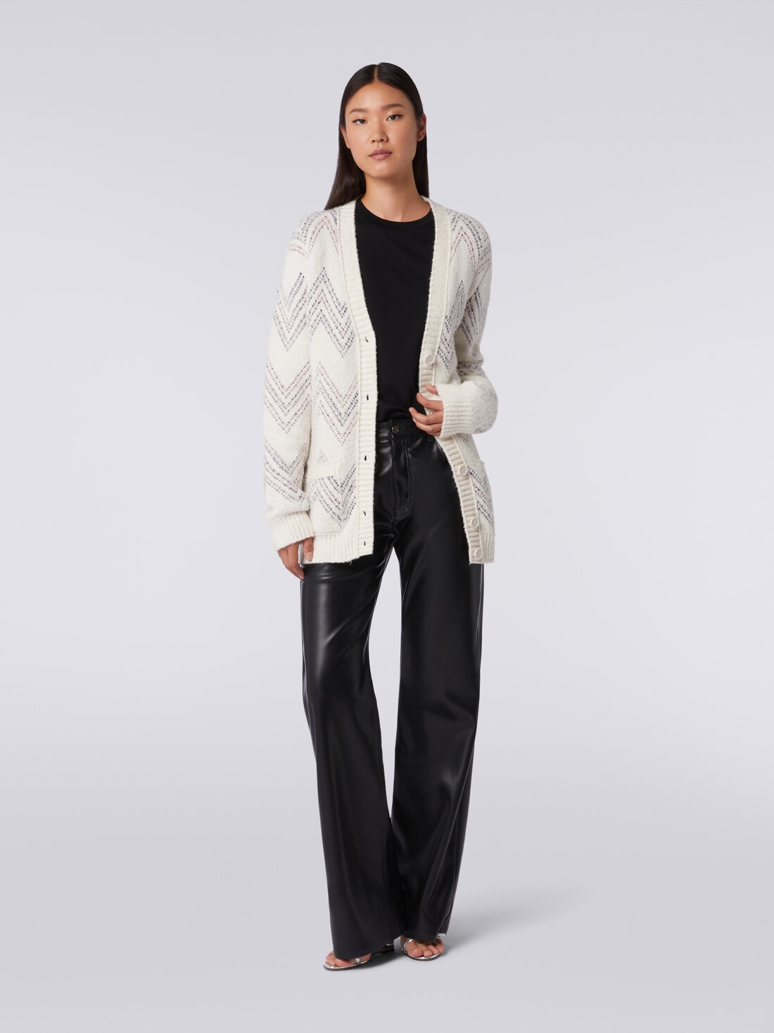 Oversized cardigan in zigzag cotton blend, Beige - 8053147089225 - 1