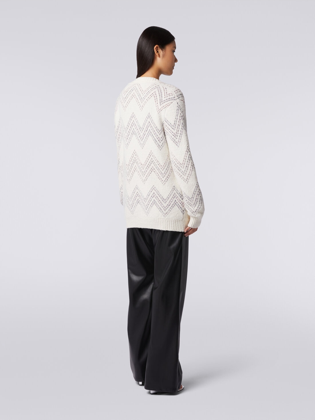 Oversized cardigan in zigzag cotton blend, Beige - 8053147089225 - 3