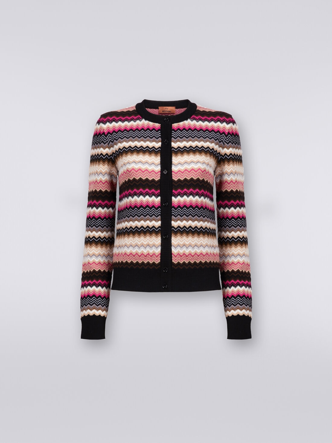 Zigzag wool and cotton knit crew-neck cardigan, Multicoloured  - DS23WM20BK030JSM94U - 0