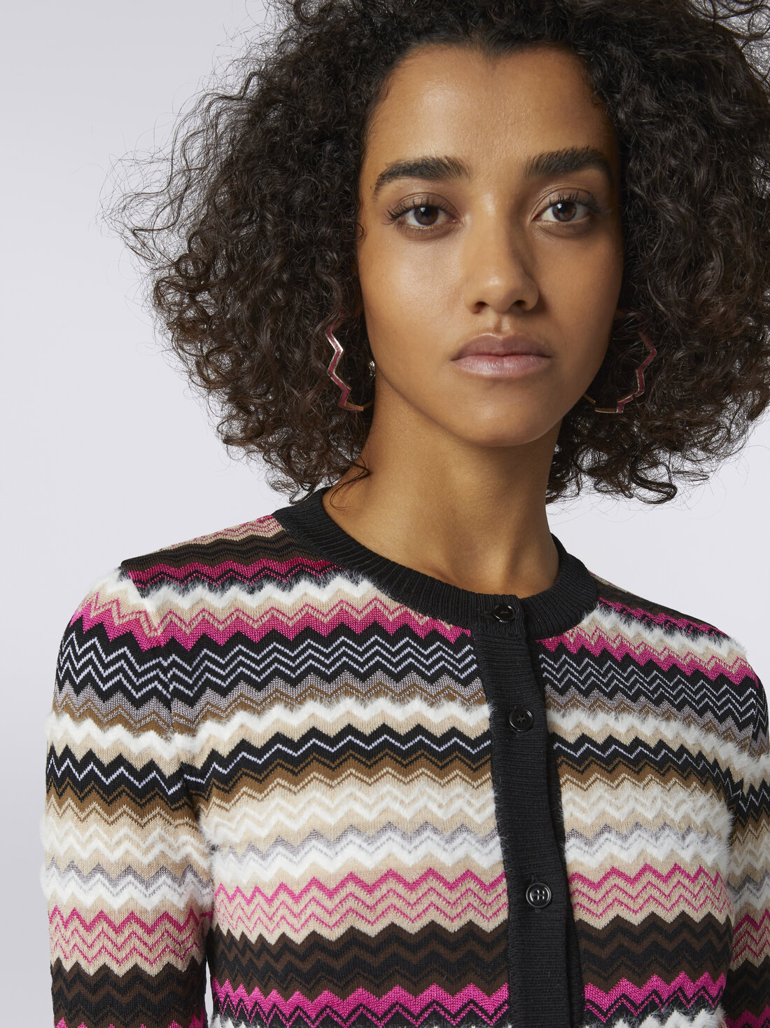 Zigzag wool and cotton knit crew-neck cardigan, Multicoloured  - DS23WM20BK030JSM94U - 4