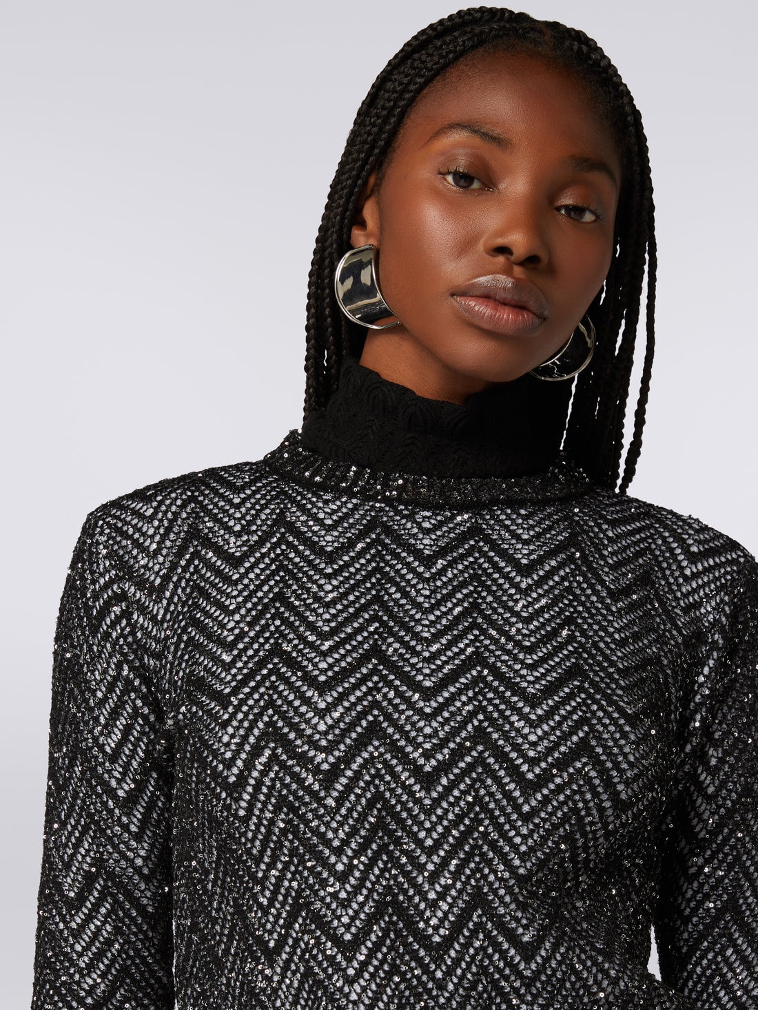 Pull chevrons en coton m lang avec paillettes Noir Missoni