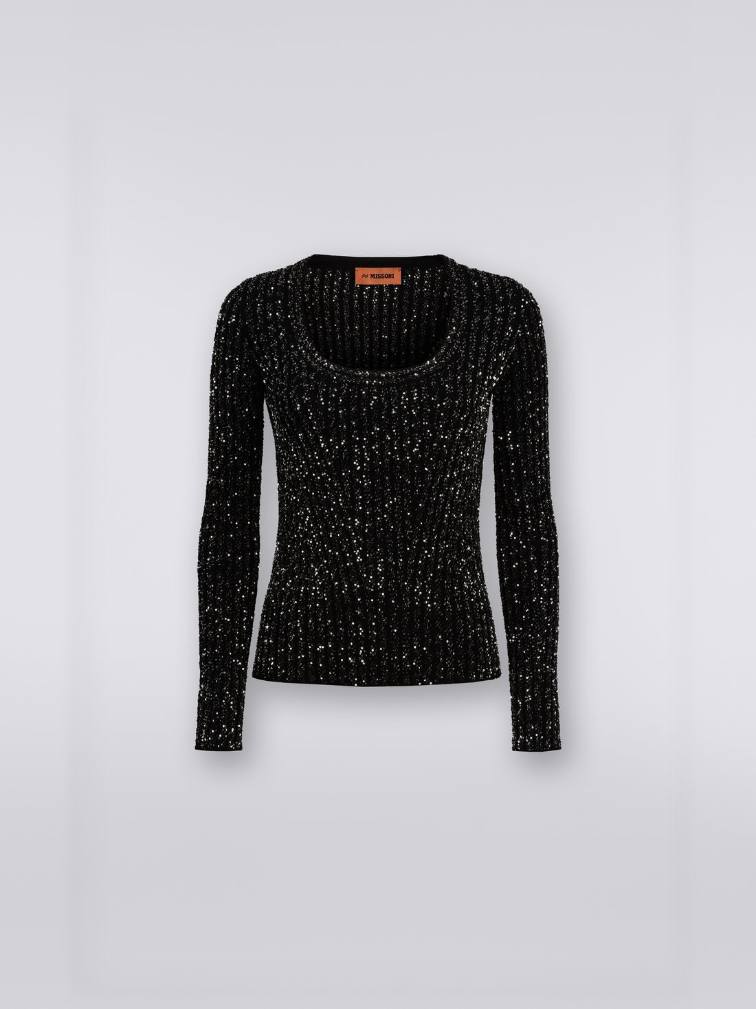 Viscose blend ribbed pullover with sequins, Black    - DS23WN08BK025RS90DI - 0