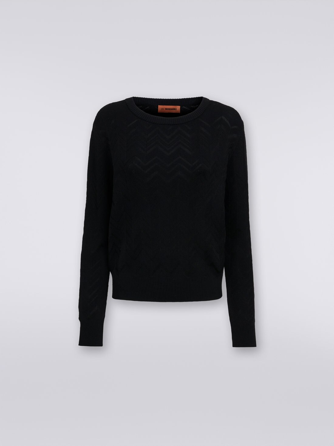 Wool and viscose chevron crew-neck pullover , Black    - DS23WN0OBK027A93911 - 0