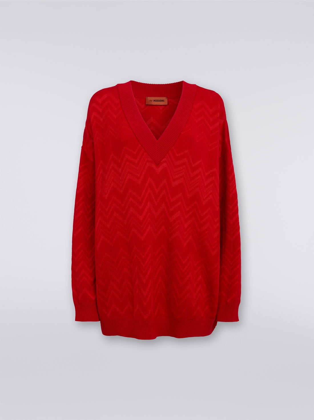 Wool and viscose chevron V-neckline pullover , Red  - DS23WN0PBK027A81662 - 0
