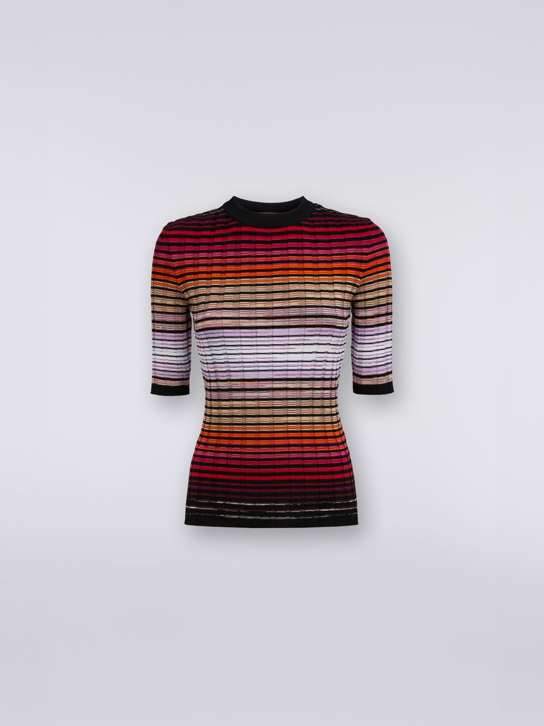 Ribbed cotton and viscose pullover , Multicoloured  - DS23WN0XBK026YS414D - 0