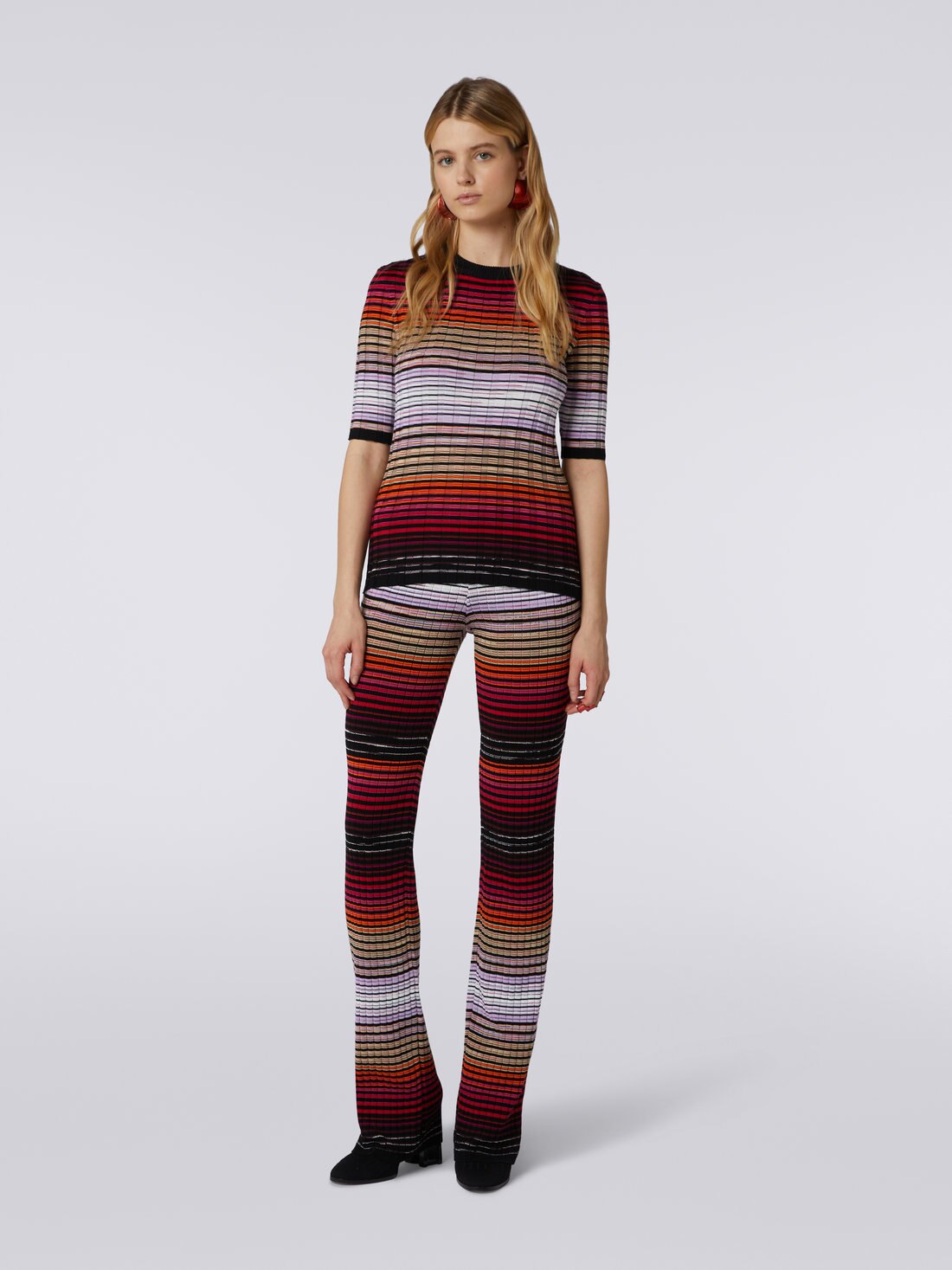 Ribbed cotton and viscose pullover , Multicoloured  - DS23WN0XBK026YS414D - 1