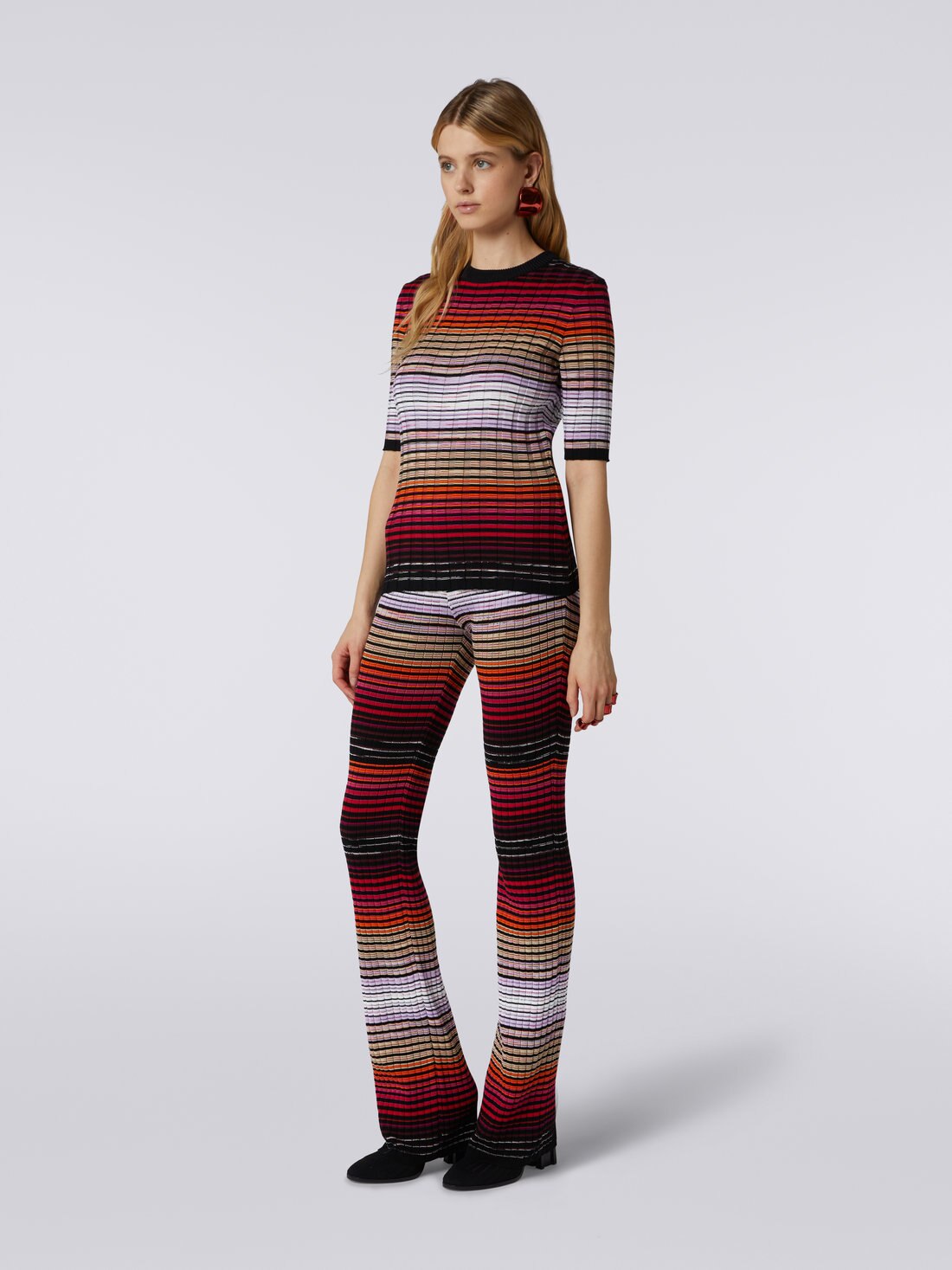 Ribbed cotton and viscose pullover , Multicoloured  - DS23WN0XBK026YS414D - 2