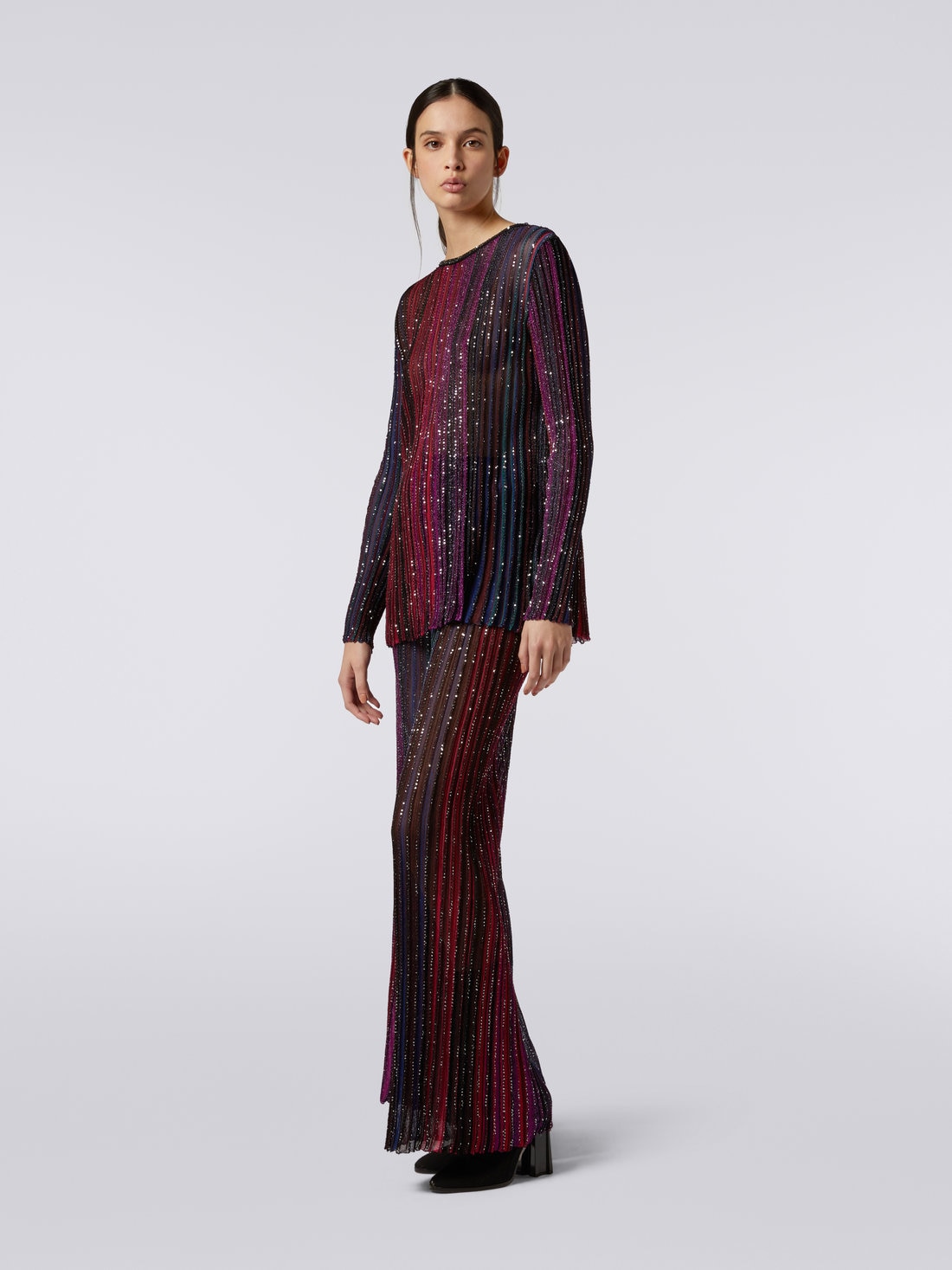 Viscose blend crew-neck pullover with sequins, Multicoloured  - 2