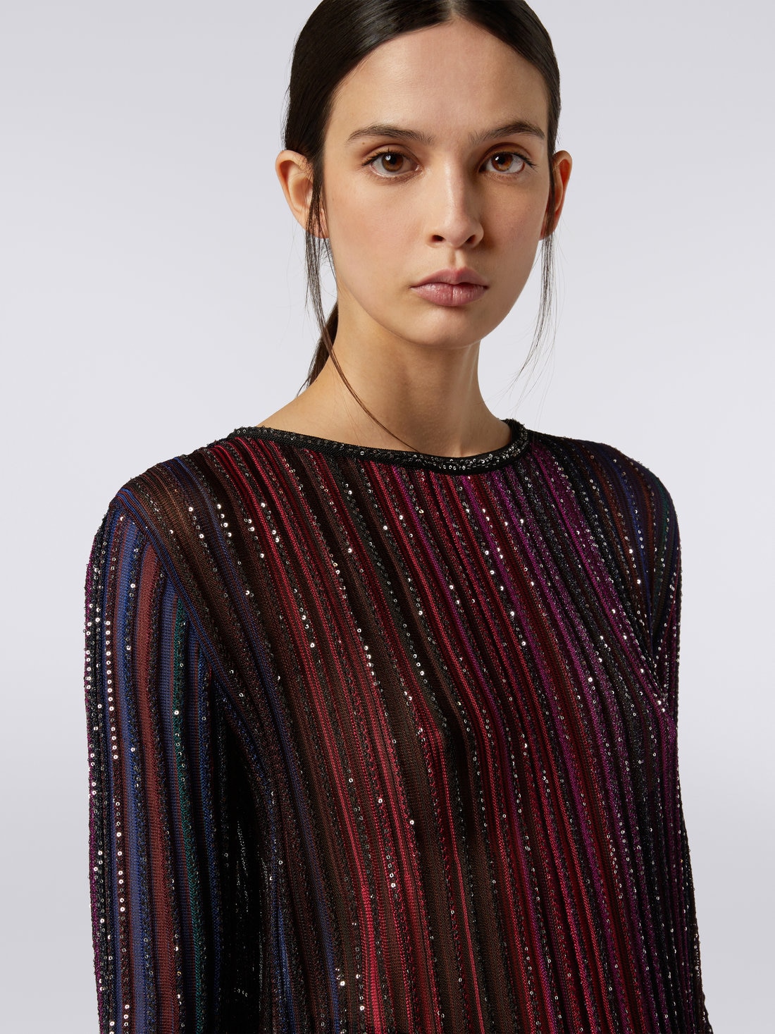 Pullover girocollo in misto viscosa con paillettes, Multicolore  - DS23WN17BK027ESM91N - 4