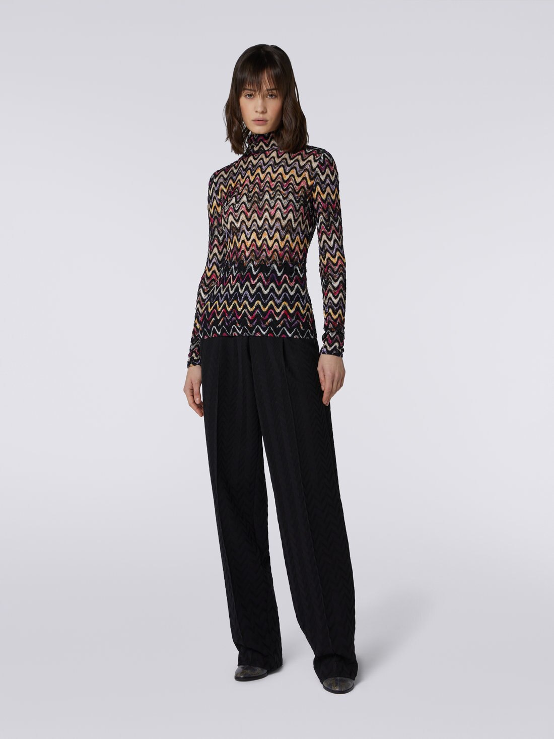 High-neck jumper in raschel knit wool and viscose, Multicoloured  - DS23WN1DBR00P3SM8WE - 1