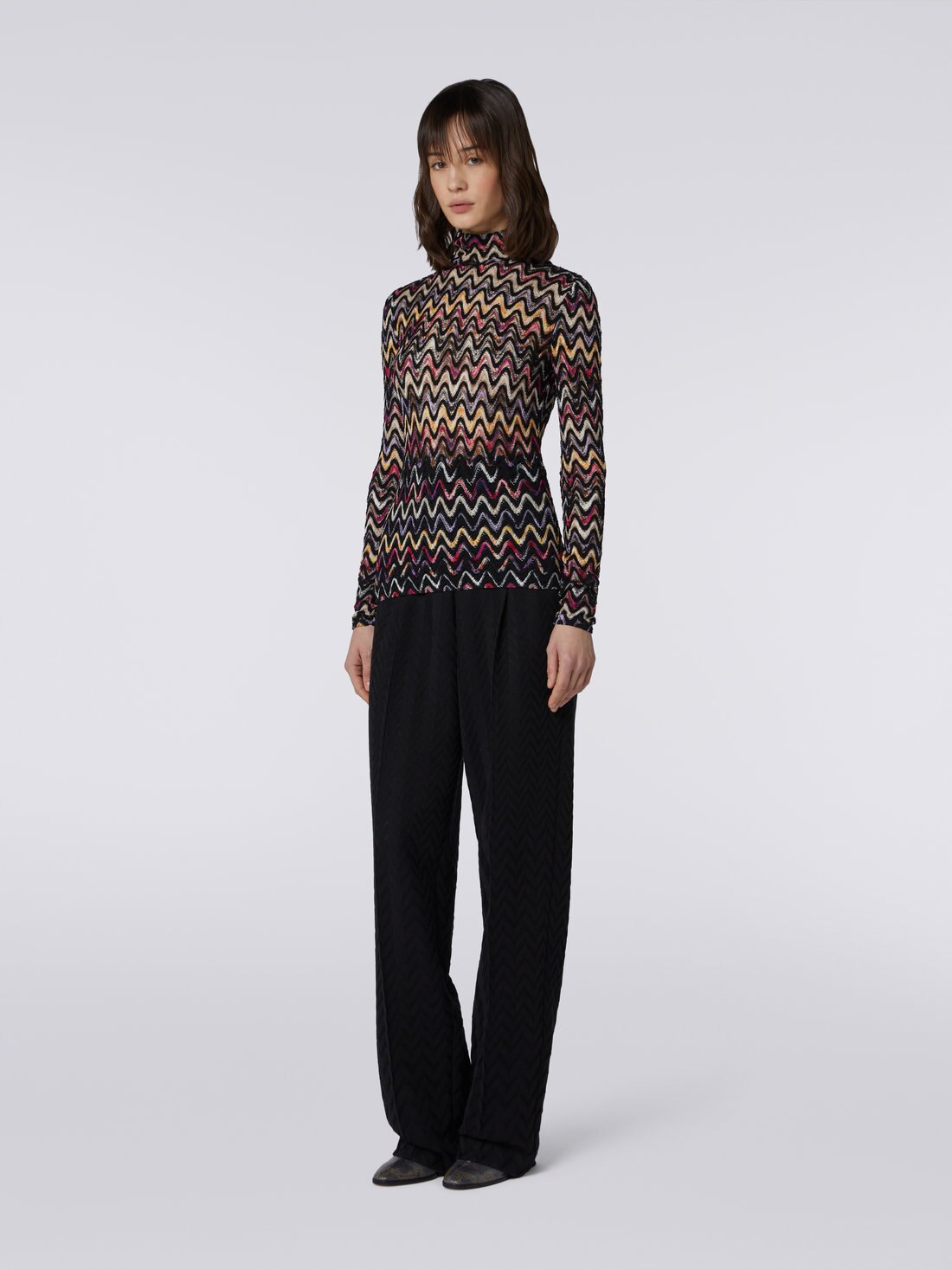 High-neck jumper in raschel knit wool and viscose, Multicoloured  - 2