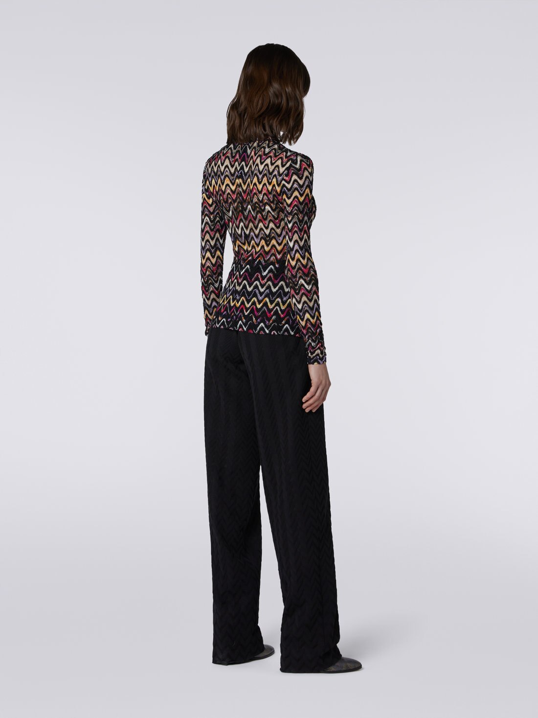 High-neck jumper in raschel knit wool and viscose, Multicoloured  - DS23WN1DBR00P3SM8WE - 3