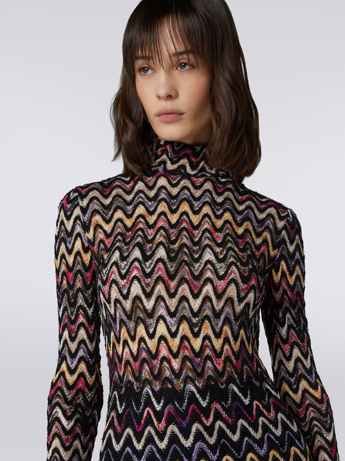 High-neck jumper in raschel knit wool and viscose, Multicoloured  - DS23WN1DBR00P3SM8WE - 4
