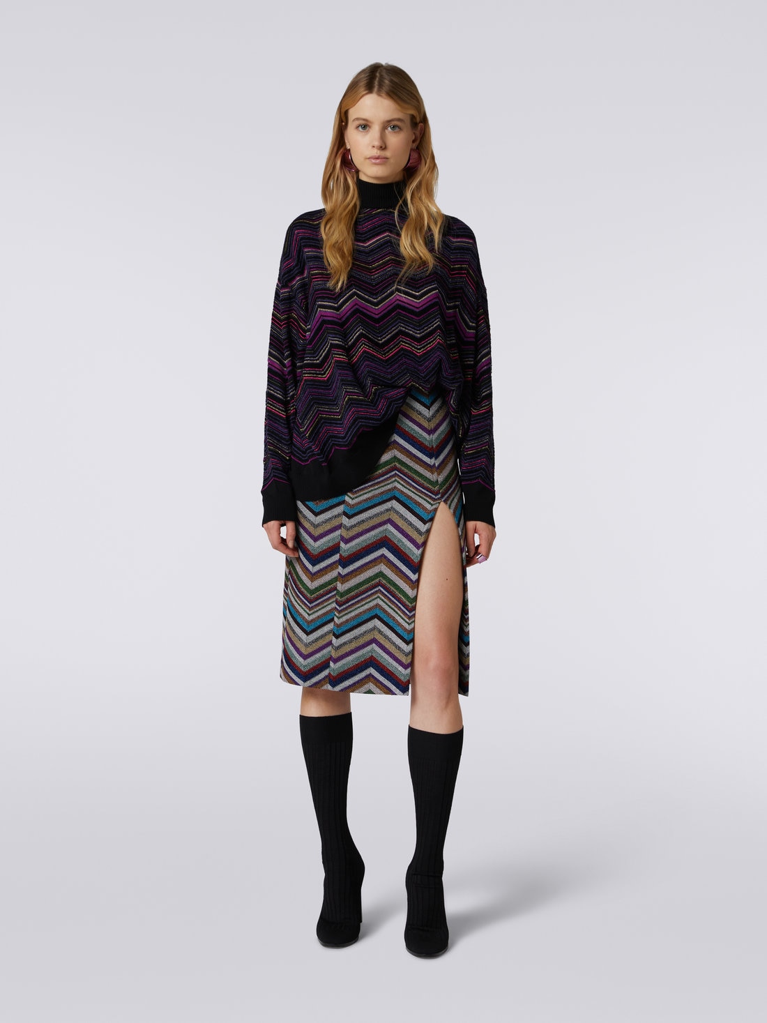 Oversized wool and viscose chevron jumper, Multicoloured  - DS23WN1FBK025JSM91G - 1