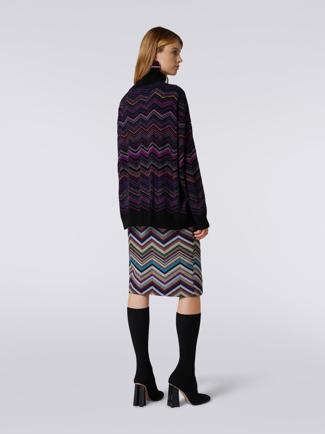 Oversized wool and viscose chevron jumper, Multicoloured  - 3