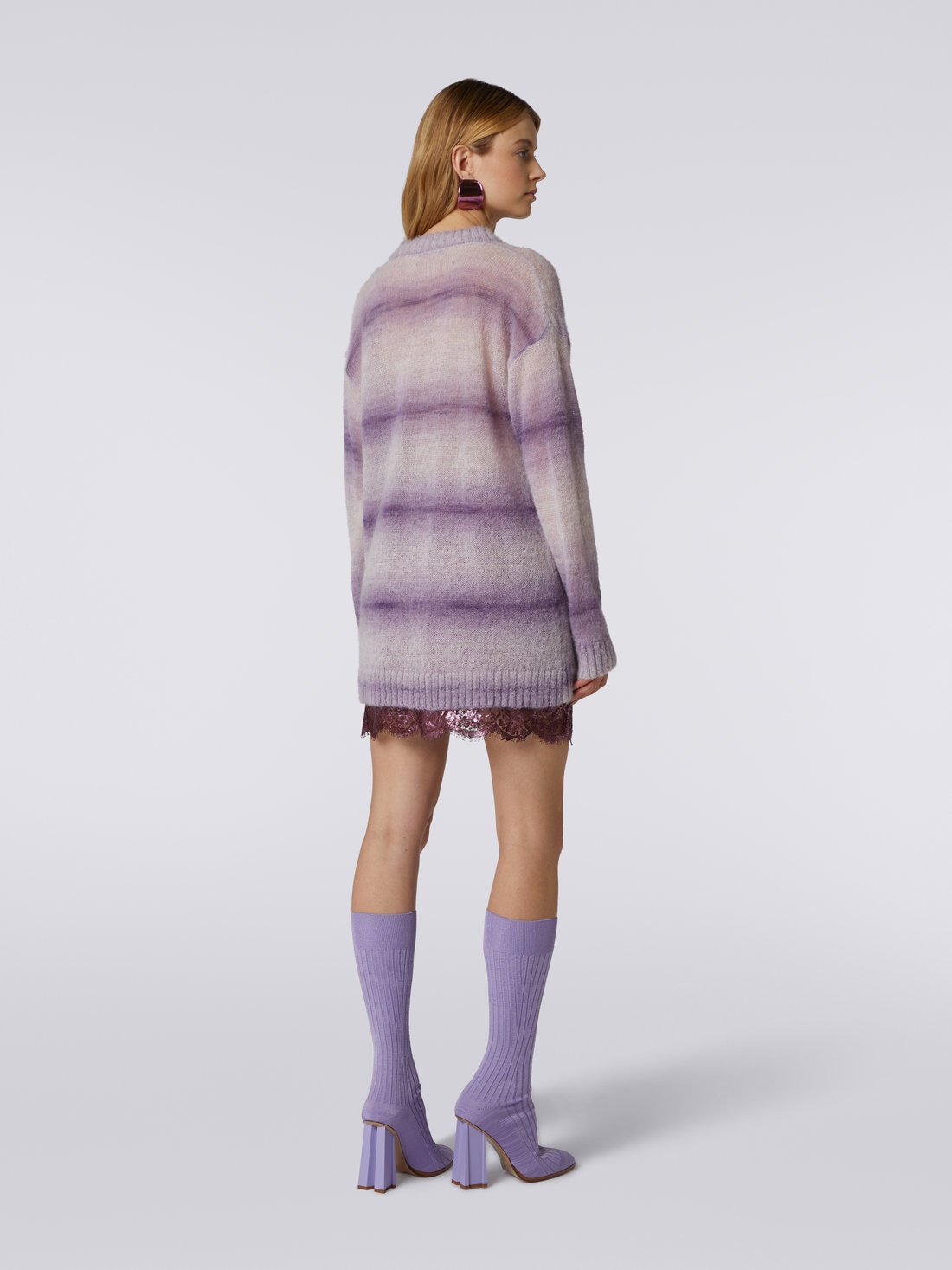 V-neckline mohair jumper, Purple  - 3