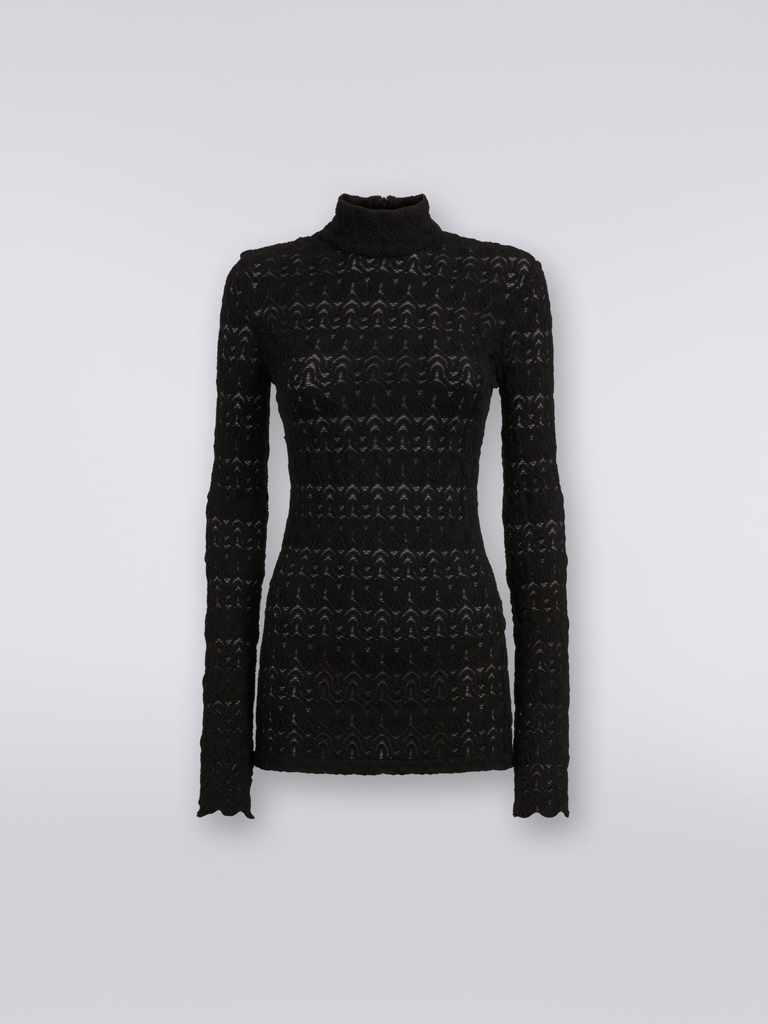 Lace-effect viscose blend high-neck pullover, Black    - DS23WN1SBR00SU93911 - 0
