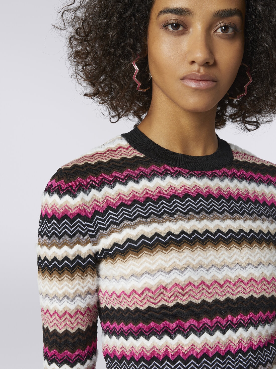 Wool blend crew-neck chevron pullover , Multicoloured  - DS23WN1UBK030JSM94U - 4