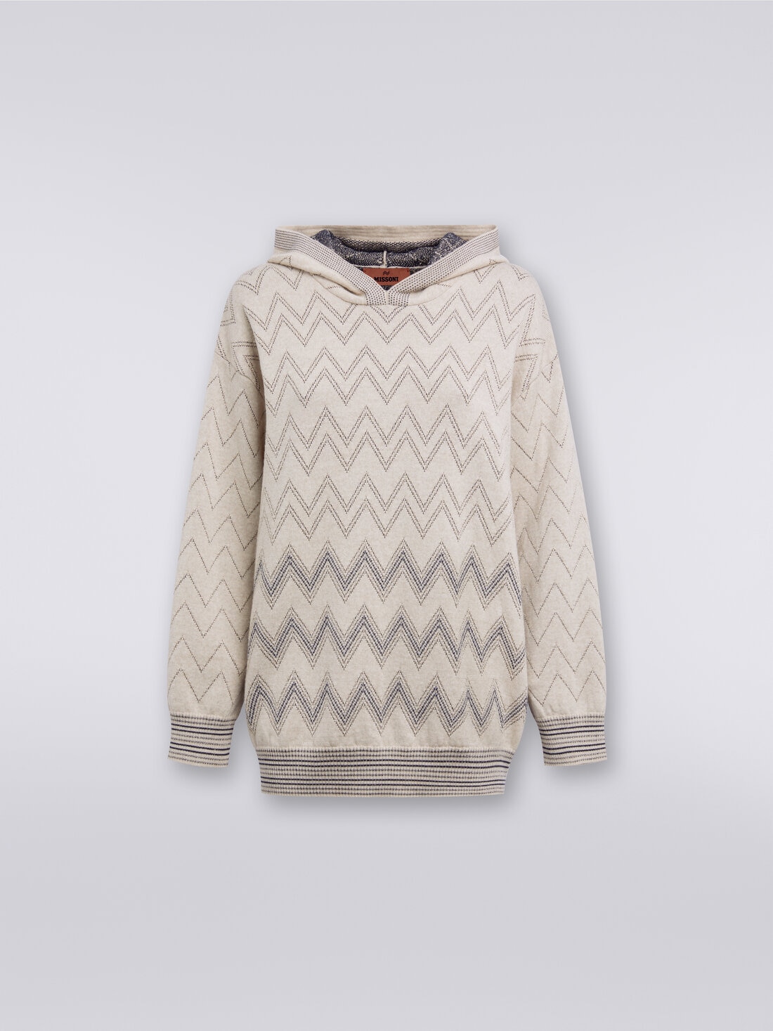 Pullover in misto lana zig zag con lurex, Beige - DS23WN2BBK031WS01C2 - 0