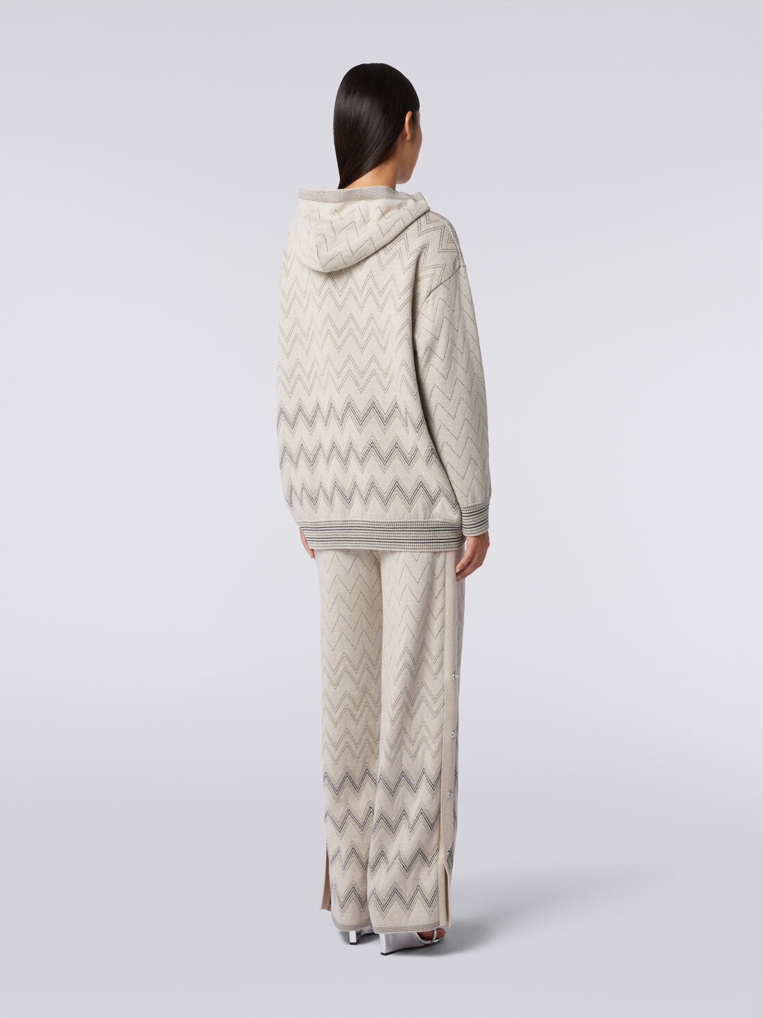 Pullover in misto lana zig zag con lurex, Beige - DS23WN2BBK031WS01C2 - 3