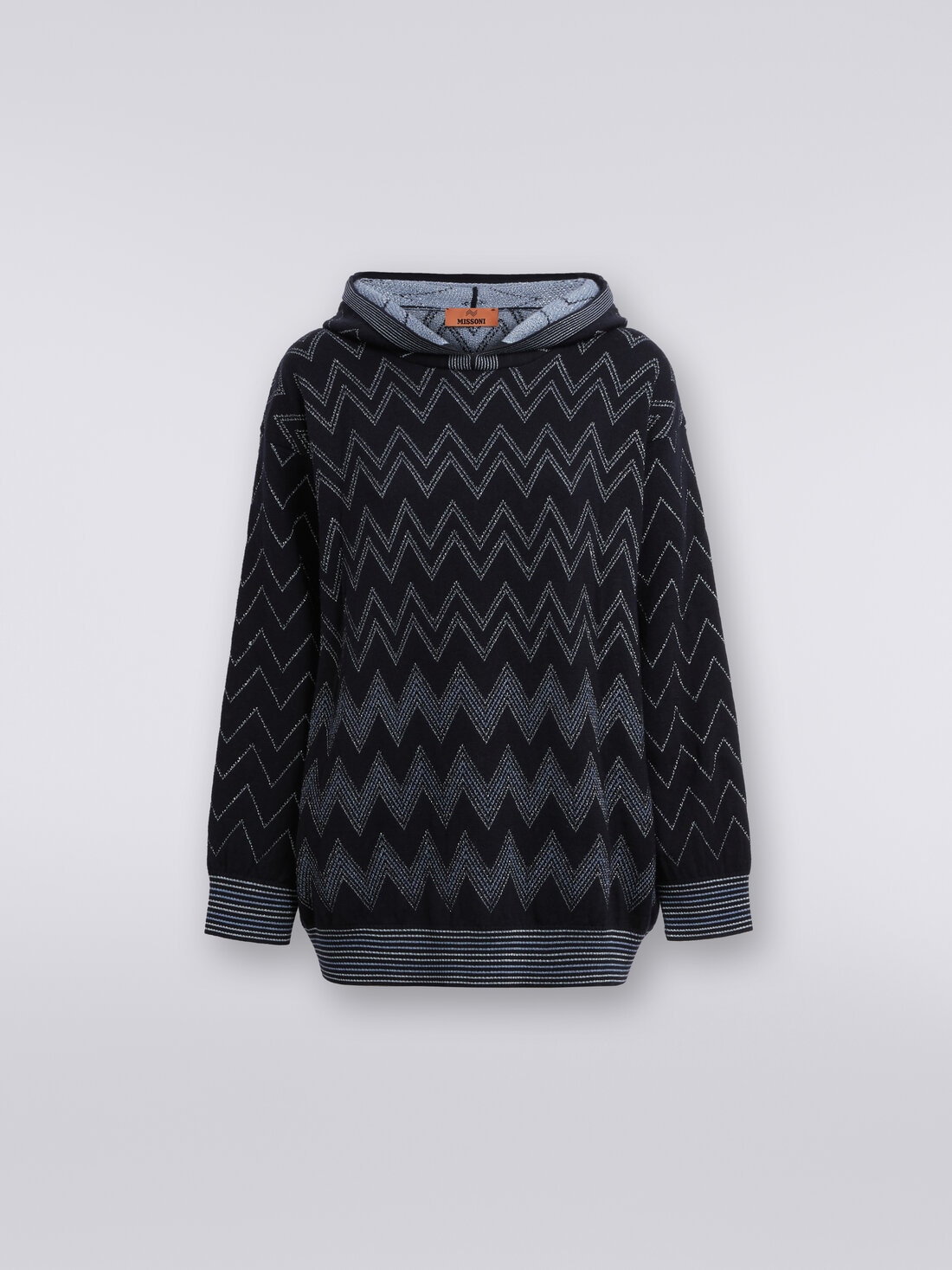 Zigzag wool blend pullover with lurex, Blue - DS23WN2BBK031WS72FM - 0