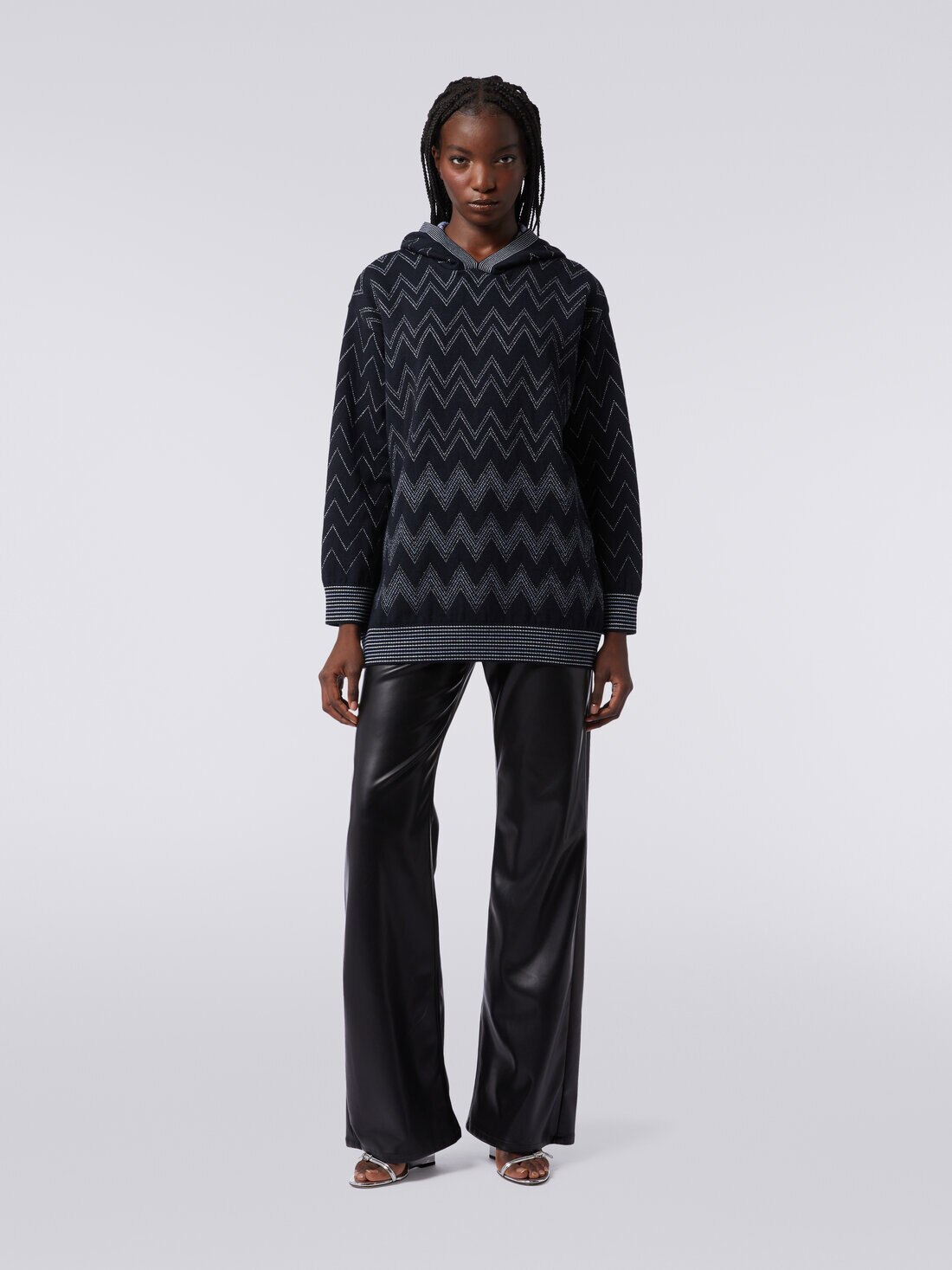 Zigzag wool blend pullover with lurex, Blue - DS23WN2BBK031WS72FM - 1