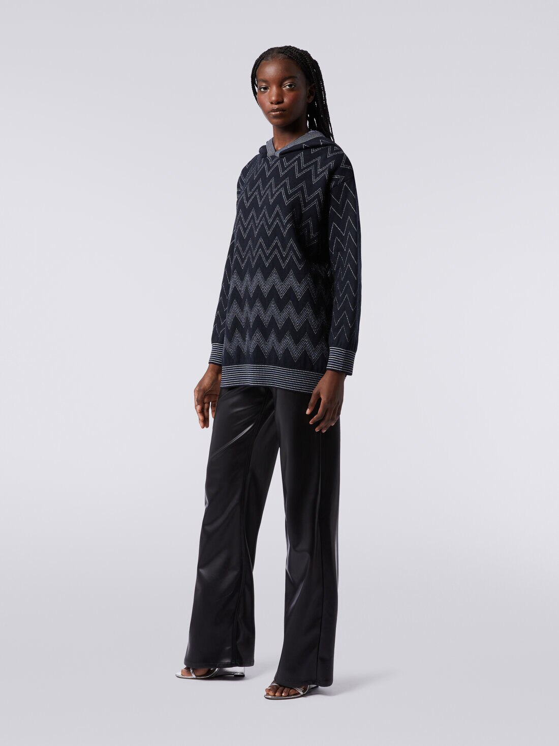 Zigzag wool blend pullover with lurex, Blue - DS23WN2BBK031WS72FM - 2