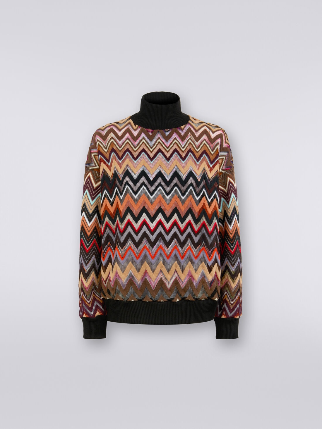 Oversized wool blend chevron high-neck pullover , Multicoloured  - 0