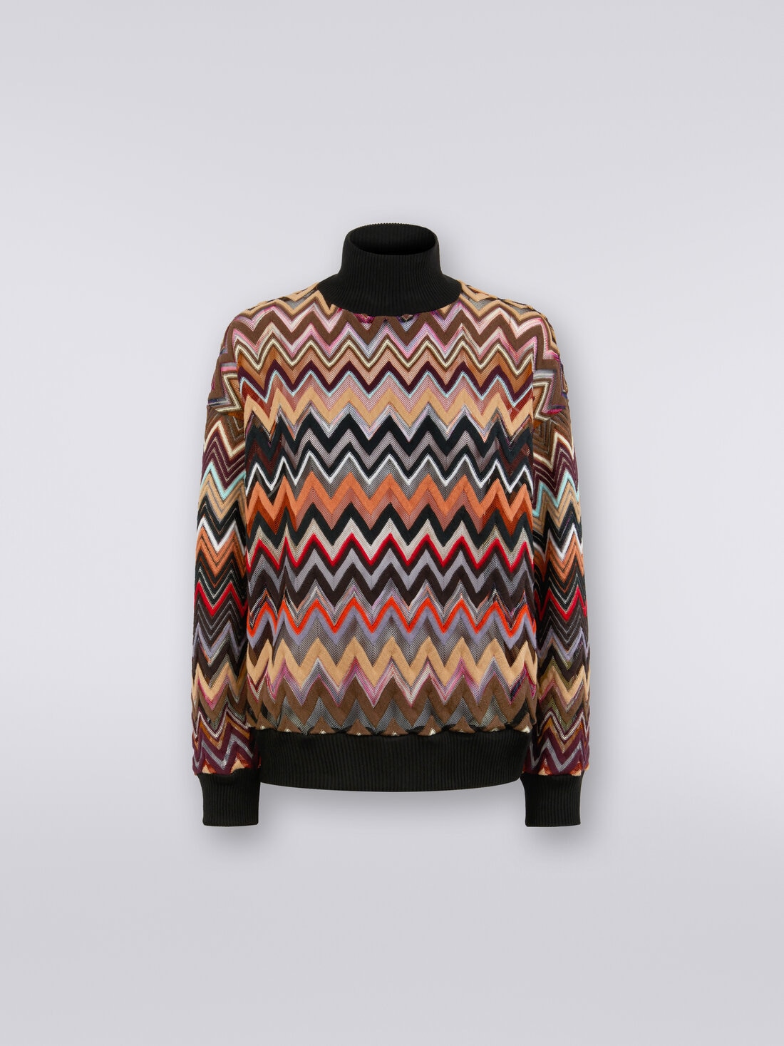 Pullover a collo alto oversize in misto lana chevron , Multicolore  - DS23WN2LBR00NOSM942 - 0