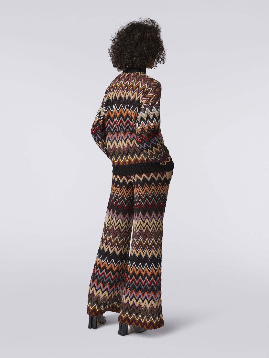 Oversized wool blend chevron high-neck pullover , Multicoloured  - 3